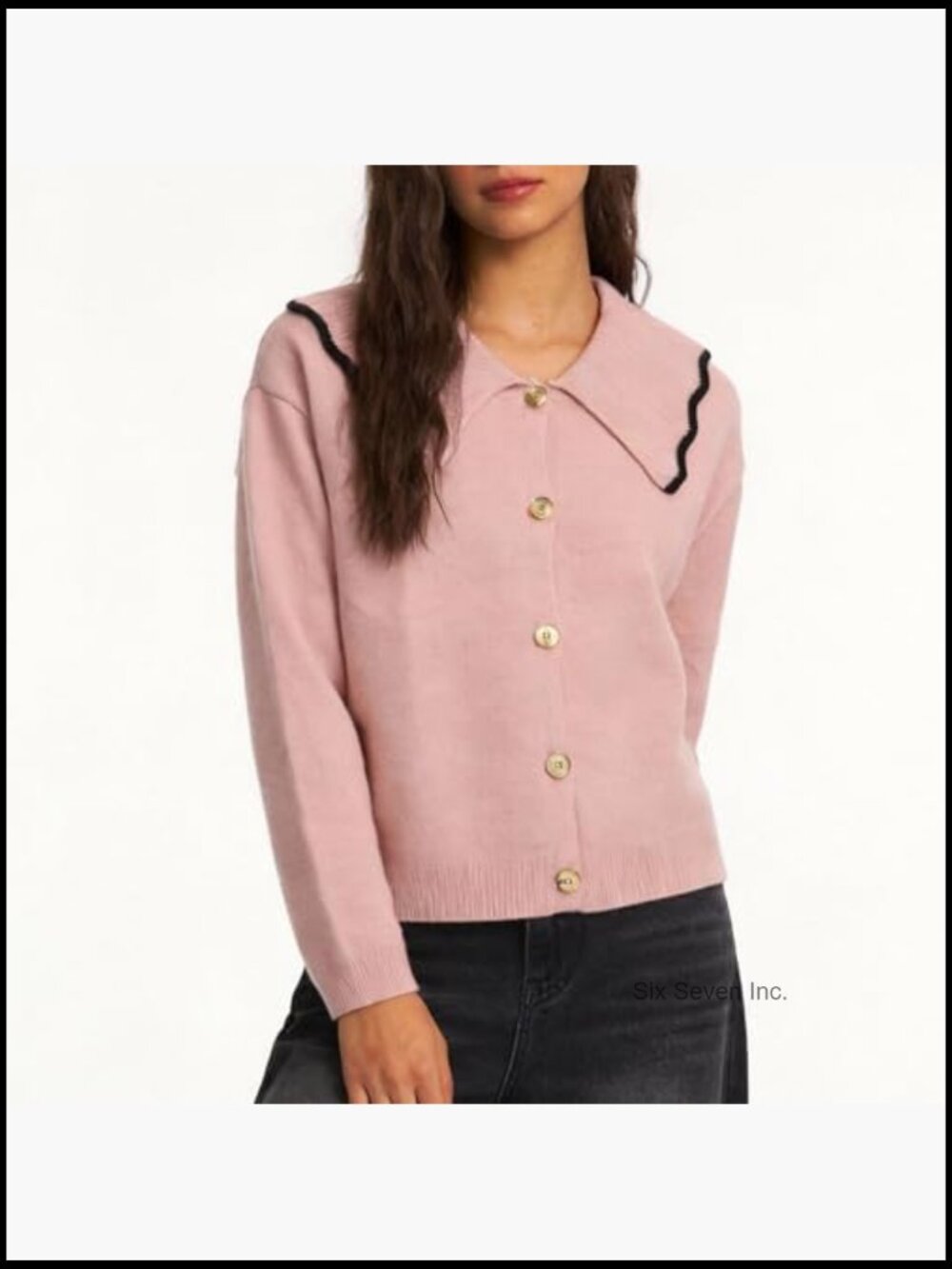 Soft Knit Button Front Cardigan with Ribbed Trim - Chunky - Picture 4 of 6